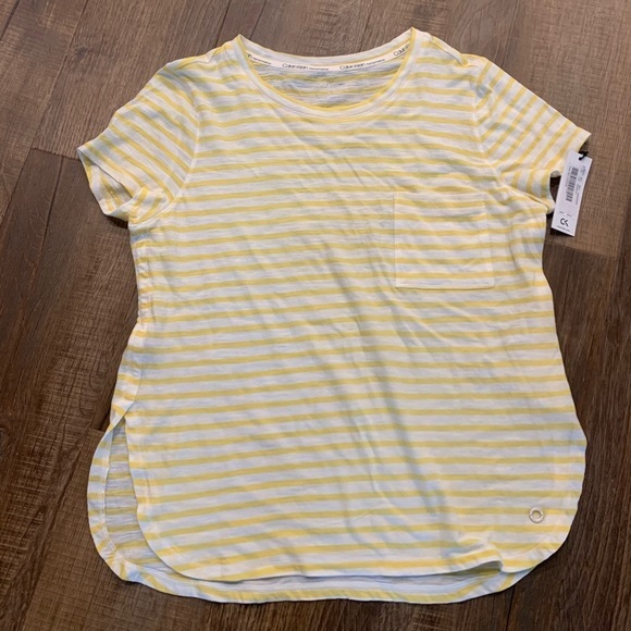 Calvin Klein Yellow‎ Striped TShirt Cotton - Picture 2 of 5